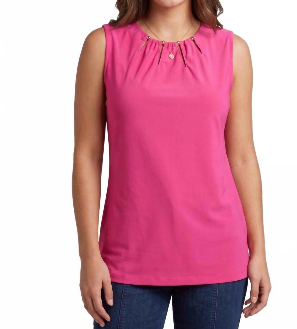 NEW ZAC & RACHEL sleeveless pleated neck blouse in fuchsia